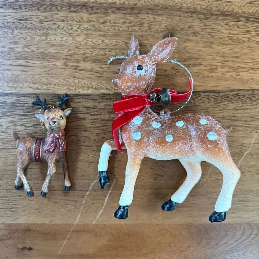 Charming Christmas Reindeer Ornament Set, Brown White